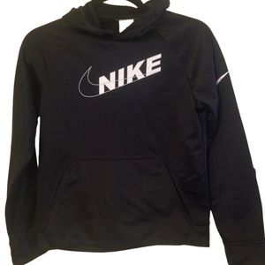 NWOT Nike Boy's Therma-fit Black Hoodie with White Logo and Front Pocket Large